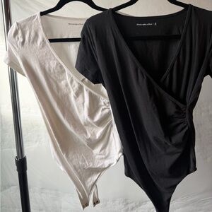 Abercrombie & Fitch Short Sleeve Wrap Top — Black & White